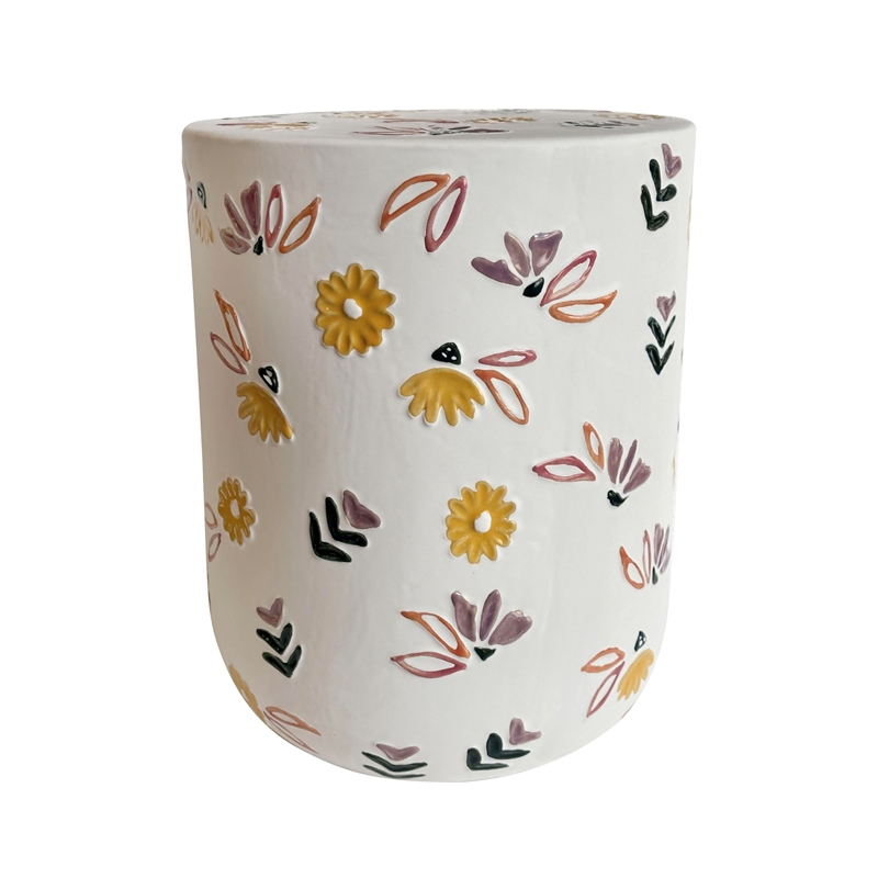 Pemberly Row Contemporary Accent Ceramic Hand-Painted Floral Table