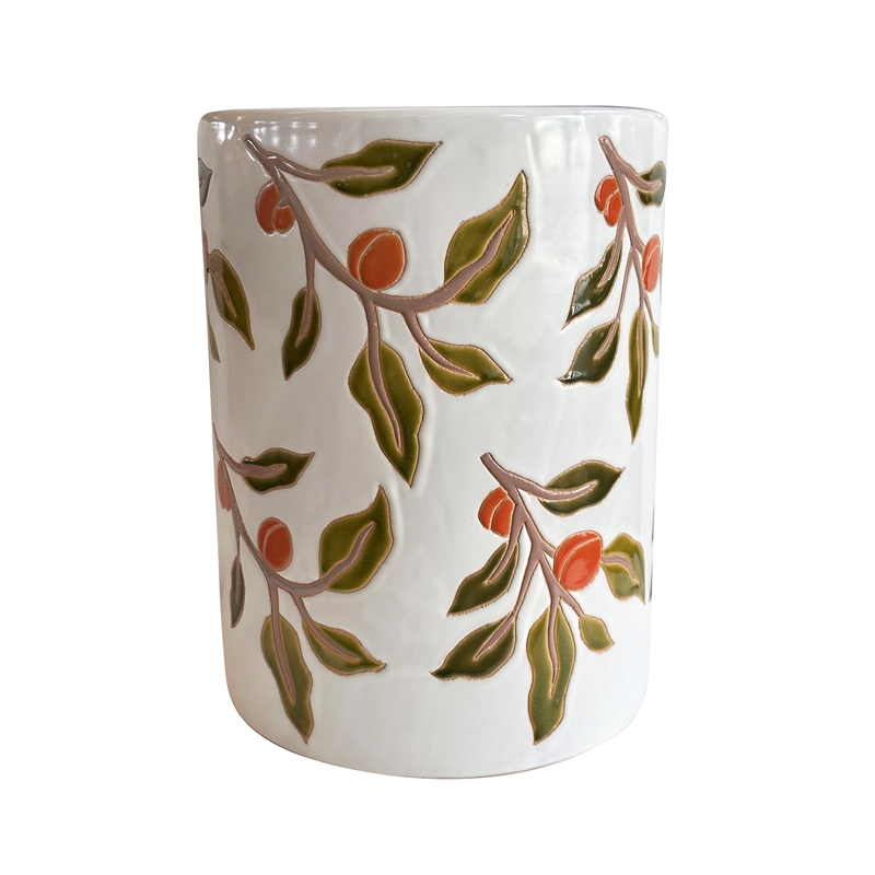 Pemberly Row Contemporary Accent Ceramic Table in Orange Citrus