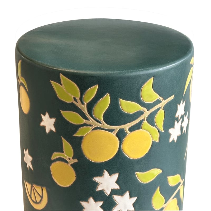 Pemberly Row Contemporary Accent Ceramic Table in Lemon Citrus