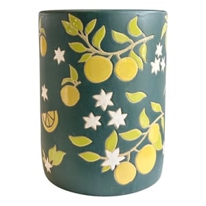 Pemberly Row Contemporary Accent Ceramic Table in Lemon Citrus