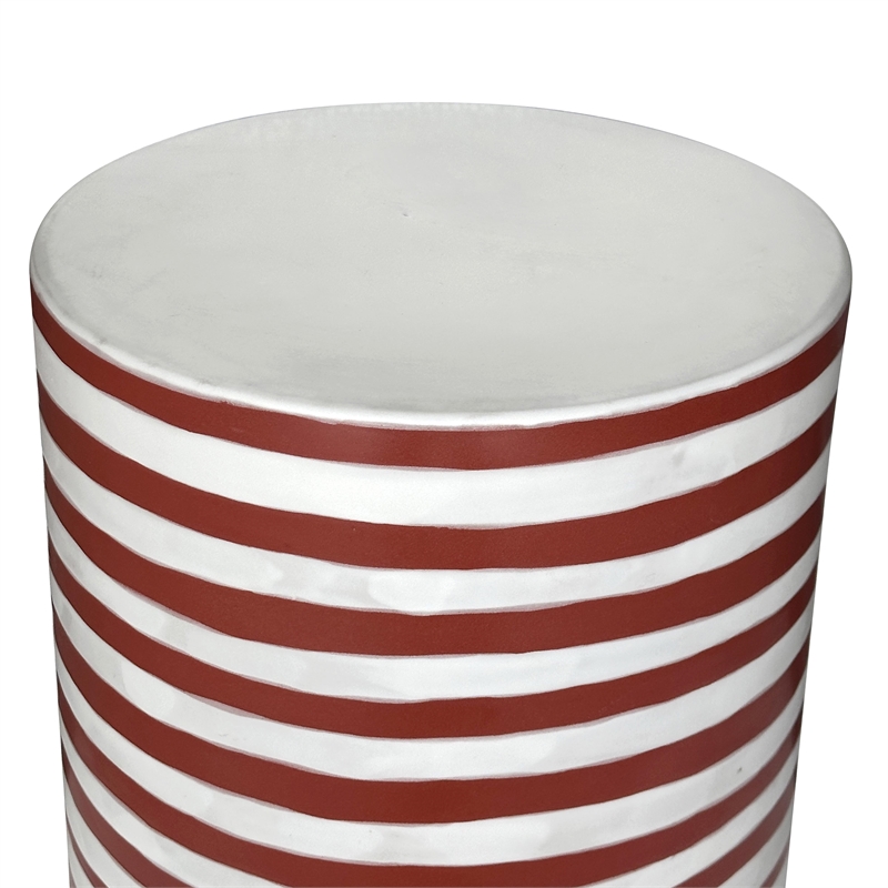 Pemberly Row Contemporary Accent Ceramic Table in Red Stripes