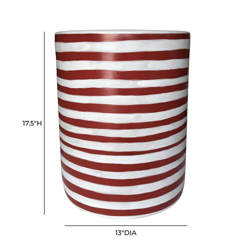 Pemberly Row Contemporary Accent Ceramic Table in Red Stripes