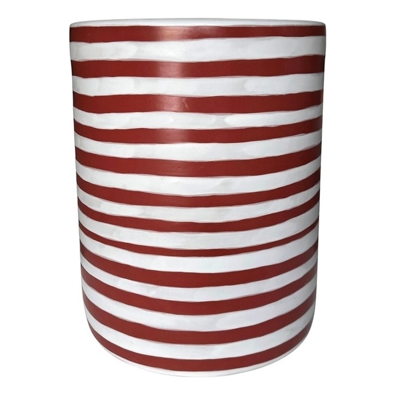 Pemberly Row Contemporary Accent Ceramic Table in Red Stripes