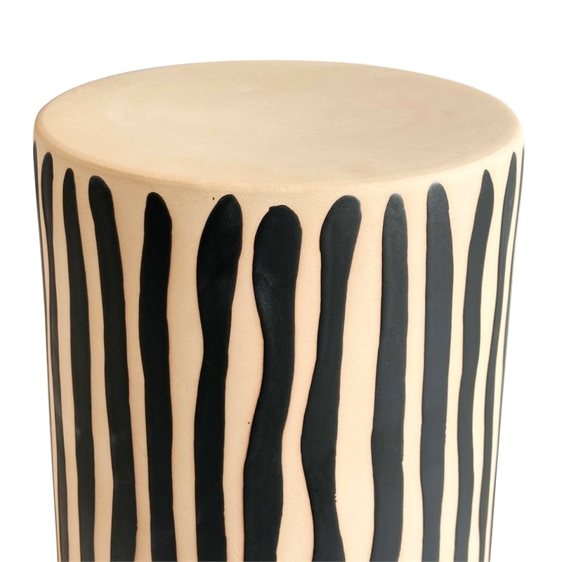 Pemberly Row Contemporary Accent Ceramic Table in Black Stripes