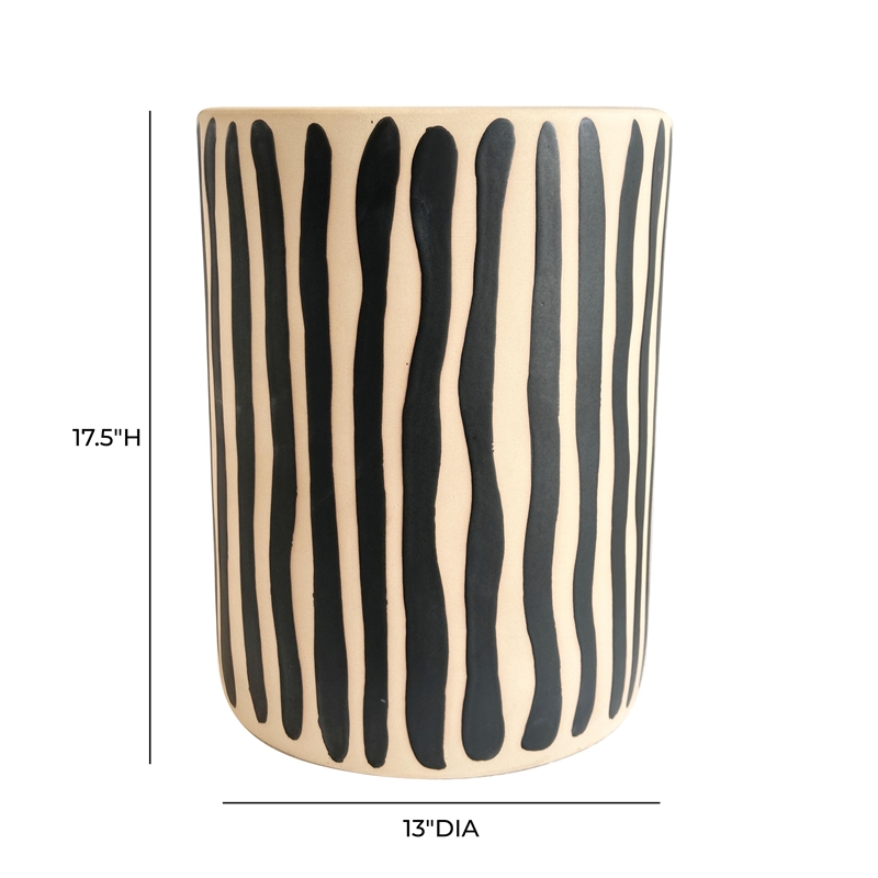 Pemberly Row Contemporary Accent Ceramic Table in Black Stripes