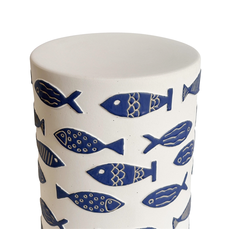 Pemberly Row Contemporary Accent Handmade Ceramic Table in Blue Fish