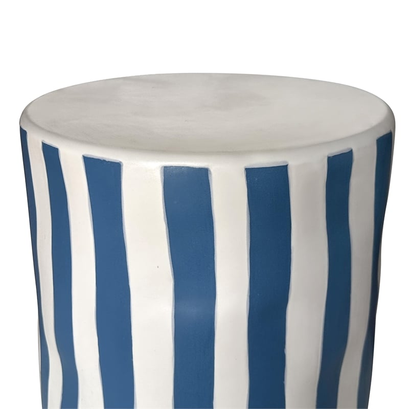 Pemberly Row Contemporary Accent Ceramic Table in Blue Stripes