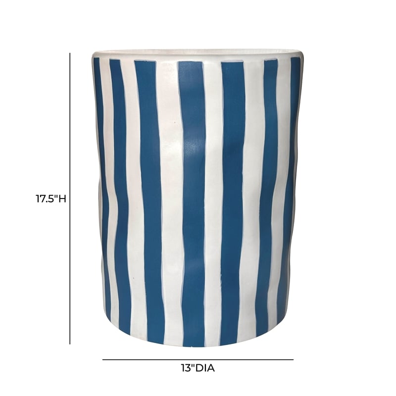 Pemberly Row Contemporary Accent Ceramic Table in Blue Stripes