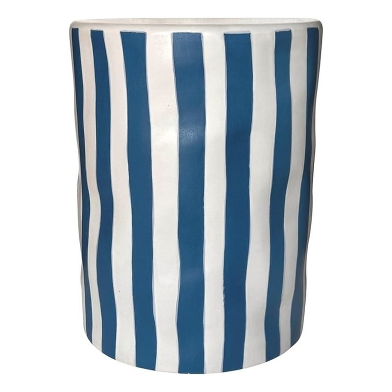 Pemberly Row Contemporary Accent Ceramic Table in Blue Stripes