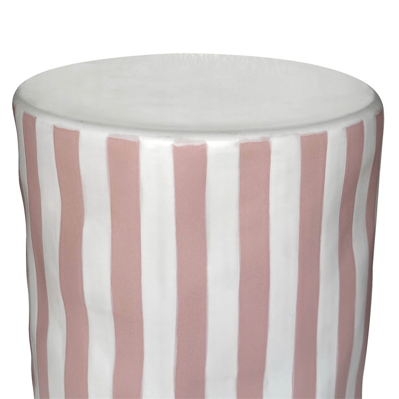 Pemberly Row Contemporary Accent Ceramic Table in Pink Stripes