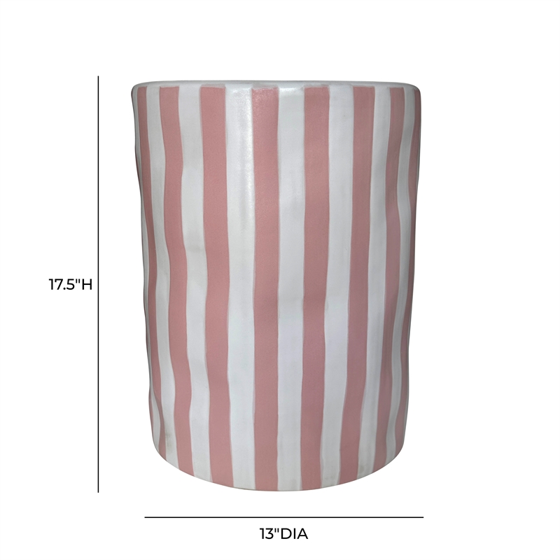 Pemberly Row Contemporary Accent Ceramic Table in Pink Stripes