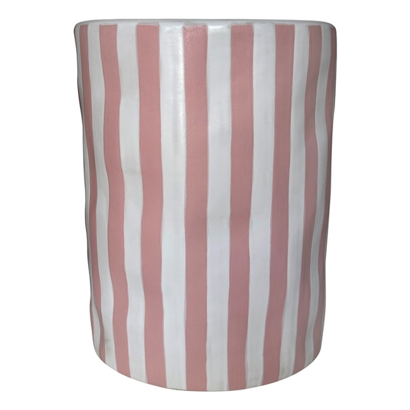 Pemberly Row Contemporary Accent Ceramic Table in Pink Stripes