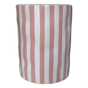 Pemberly Row Contemporary Accent Ceramic Table in Pink Stripes