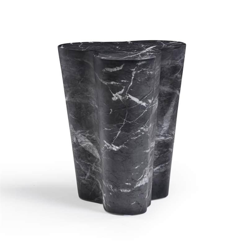 Pemberly Row Slab Black Marble Concrete Indoor / Outdoor Side Table