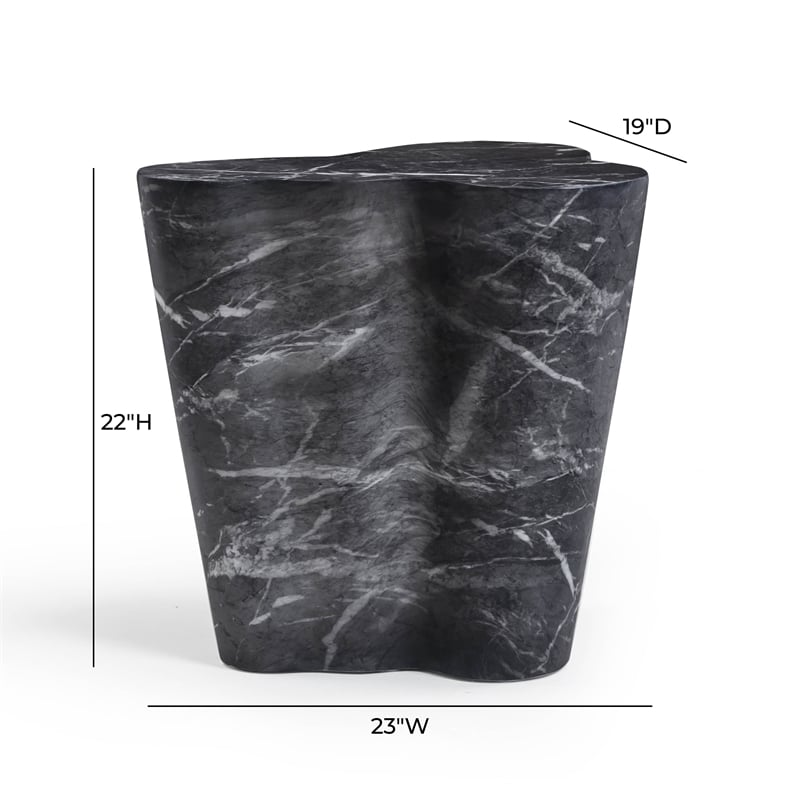 Pemberly Row Slab Black Marble Concrete Indoor / Outdoor Side Table