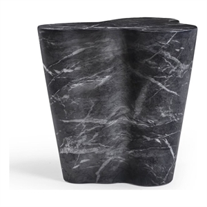 Pemberly Row Slab Black Marble Concrete Indoor / Outdoor Side Table