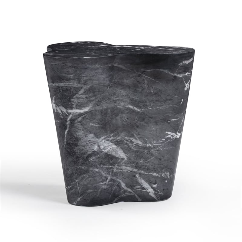 Pemberly Row Slab Black Marble Concrete Indoor / Outdoor Side Table