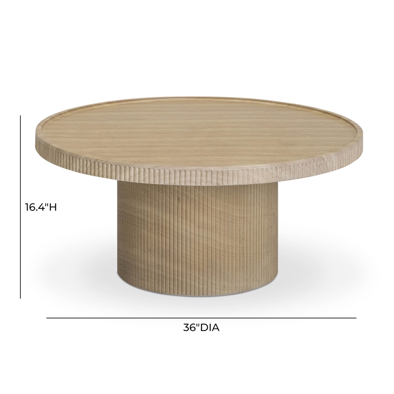 Pemberly Row Faux Travertine Indoor/Outdoor Concrete Round Coffee Table