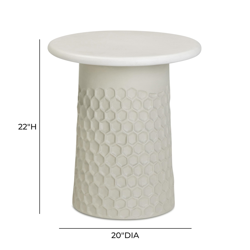 Pemberly Row Antique White Chiseled Concrete Indoor/Outdoor Side Table