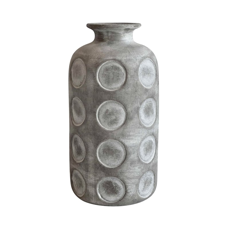 Pemberly Row Contemporary Earthenware Aztec Tub Flower Vase in Gray