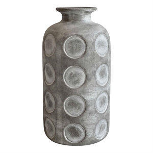 Pemberly Row Contemporary Earthenware Aztec Tub Flower Vase in Gray