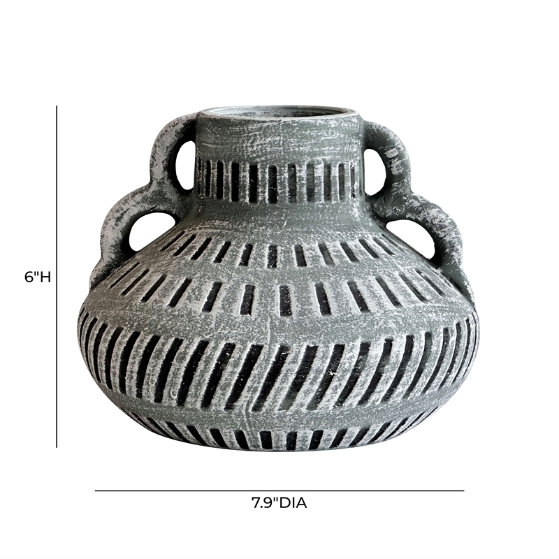 Pemberly Row Contemporary Earthenware Aztec Wide Flower Vase in Blue