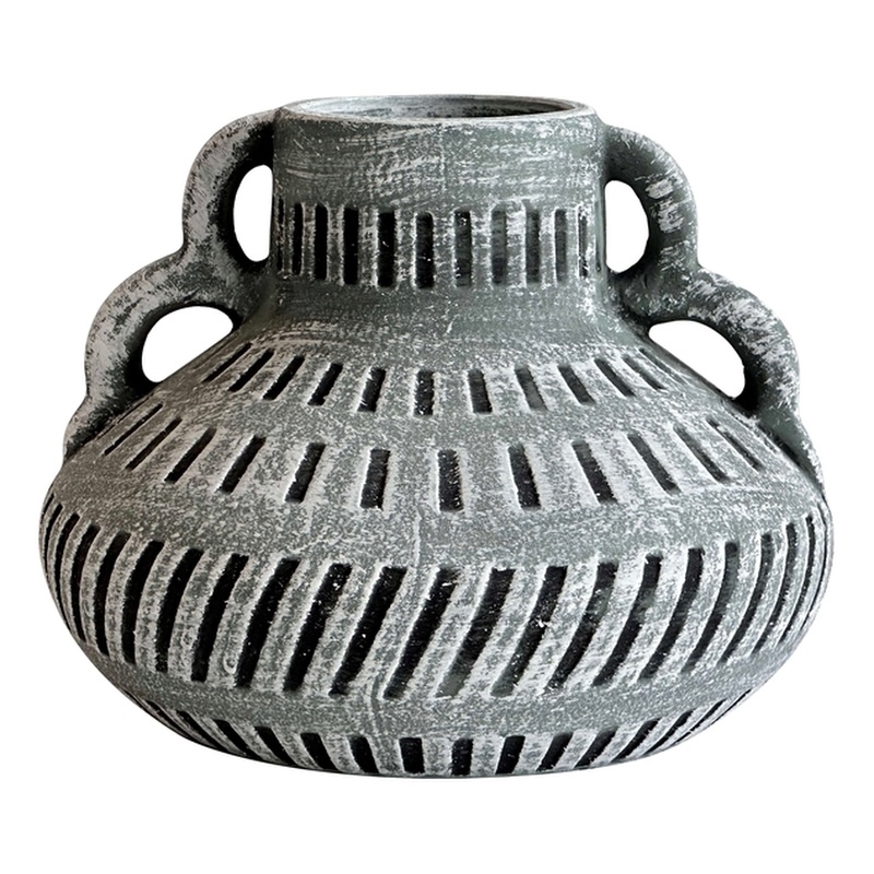 Pemberly Row Contemporary Earthenware Aztec Wide Flower Vase in Blue