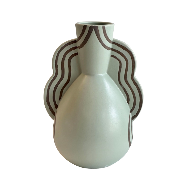 Pemberly Row Contemporary Accent Ceramic Line Art Artisanal Wavy Vase