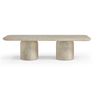 Pemberly Row Contemporary Travertine Indoor / Outdoor Coffee Table