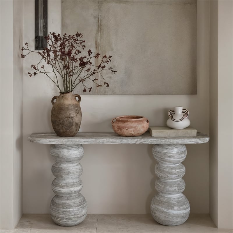 Pemberly Row Faux Stone Indoor/Outdoor Concrete Console Table
