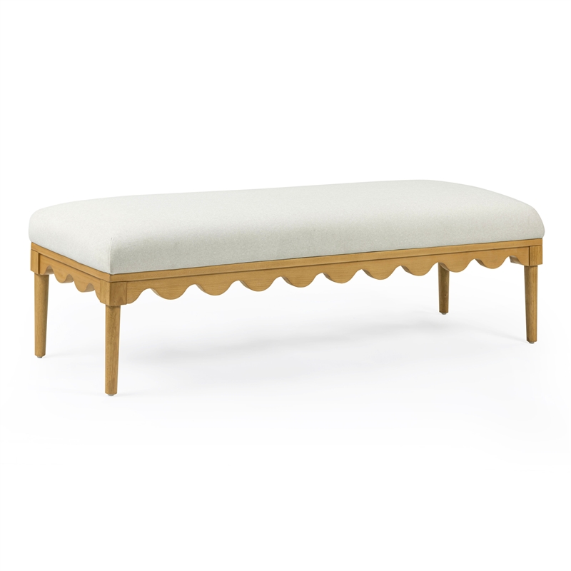 Pemberly Row Contemporary Cream Vegan Mohair Upholstered Bench