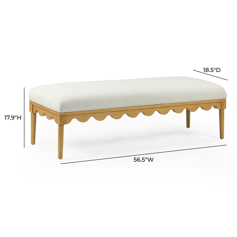 Pemberly Row Contemporary Cream Vegan Mohair Upholstered Bench