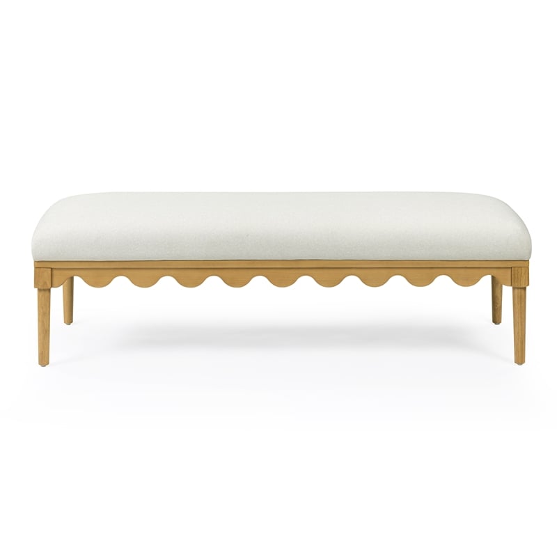 Pemberly Row Contemporary Cream Vegan Mohair Upholstered Bench