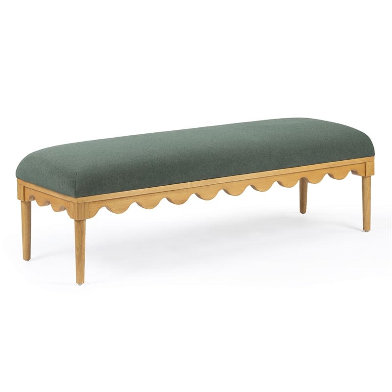 Pemberly Row Contemporary Green Vegan Mohair Upholstered Bench