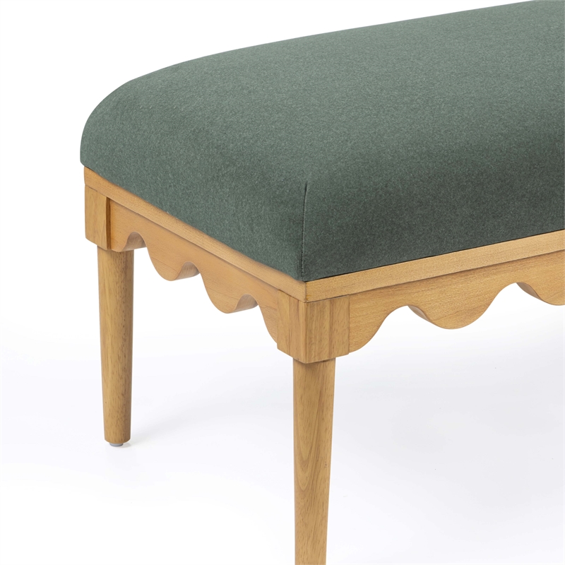 Pemberly Row Contemporary Green Vegan Mohair Upholstered Bench