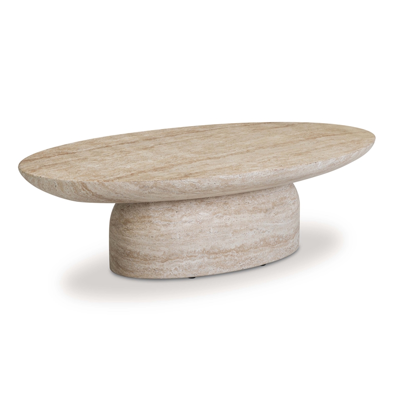 Pemberly Row Faux Travertine Indoor/Outdoor Concrete Coffee Table