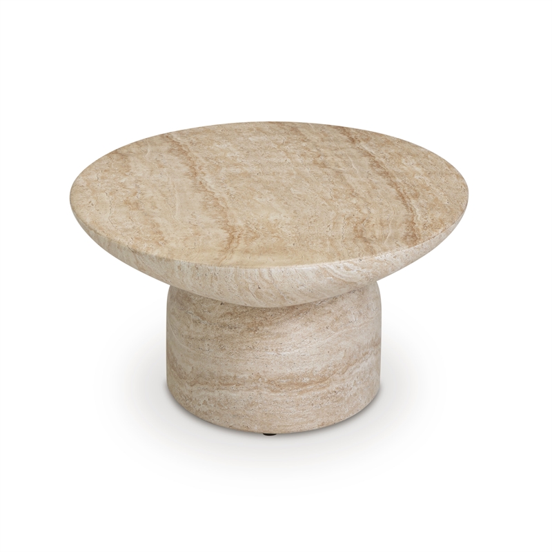 Pemberly Row Faux Travertine Indoor/Outdoor Concrete Coffee Table