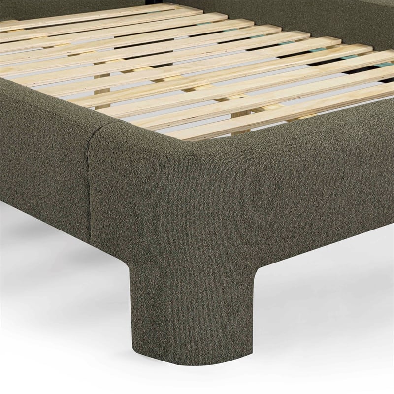 Pemberly Row Contemporary Accent Kale Green Boucle Queen Bed
