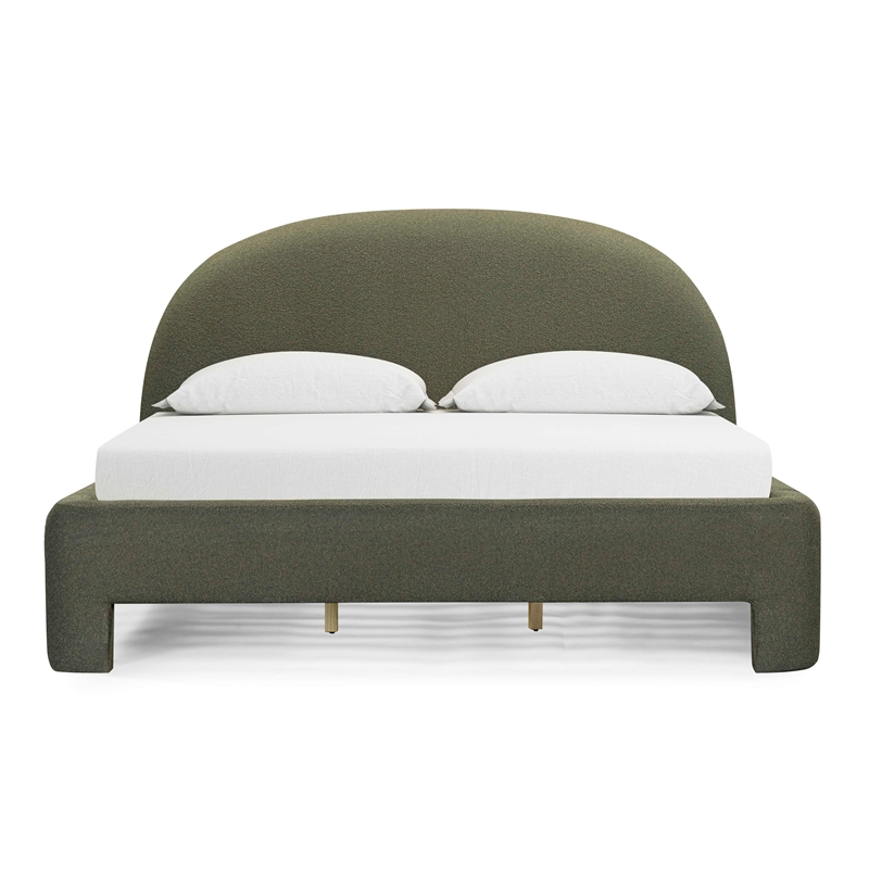 Pemberly Row Contemporary Accent Kale Green Finish Boucle King Bed