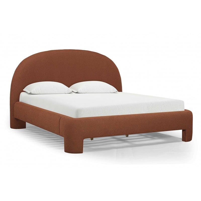 Pemberly Row Contemporary Accent Autumn Red Finish Boucle King Bed