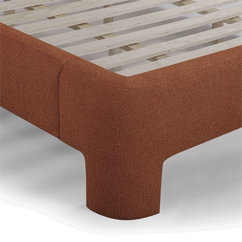 Pemberly Row Contemporary Accent Autumn Red Finish Boucle King Bed