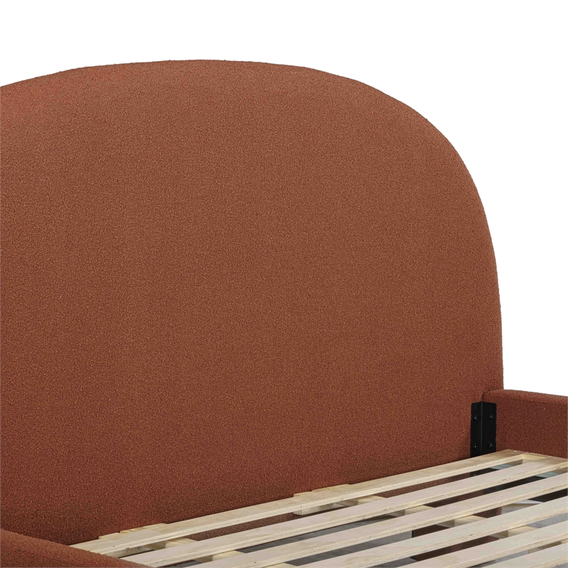 Pemberly Row Contemporary Accent Autumn Red Finish Boucle King Bed