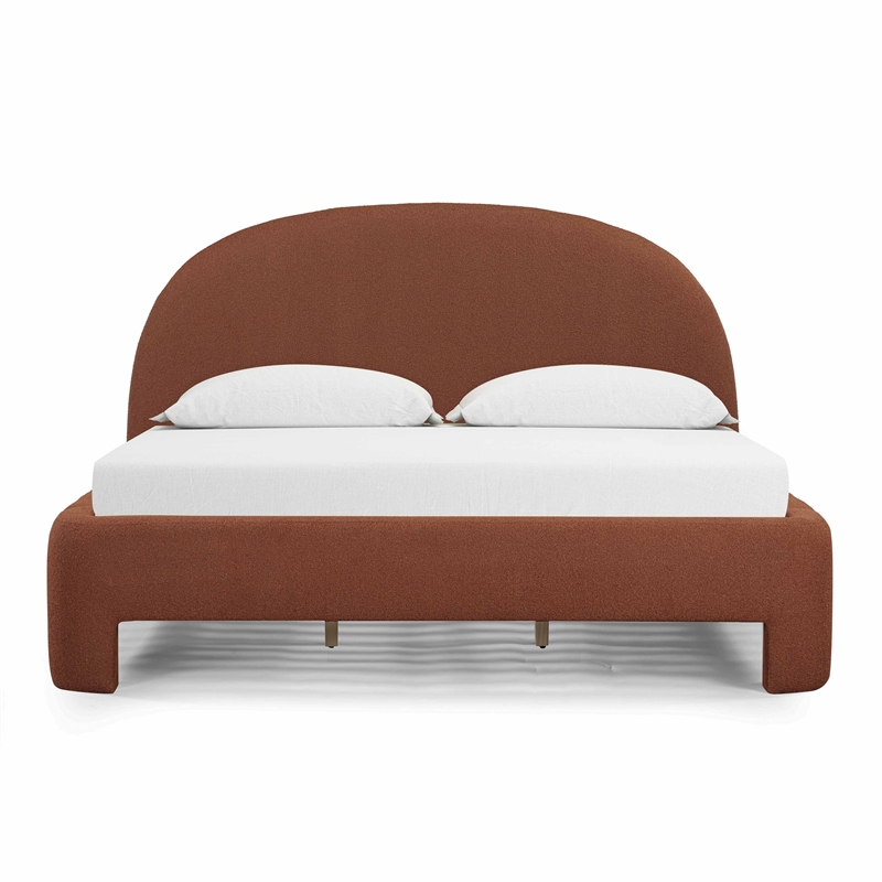 Pemberly Row Contemporary Accent Autumn Red Finish Boucle King Bed