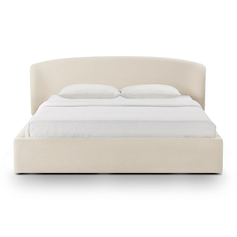 Pemberly Row Contemporary Cream Upcycled Linen King Storage Bed