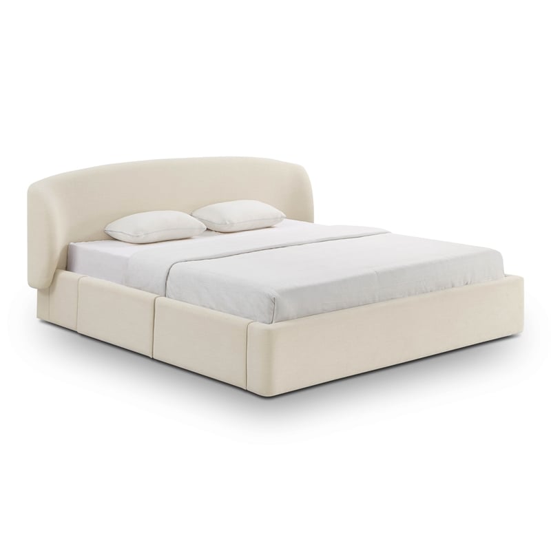 Pemberly Row Contemporary Cream Upcycled Linen King Storage Bed