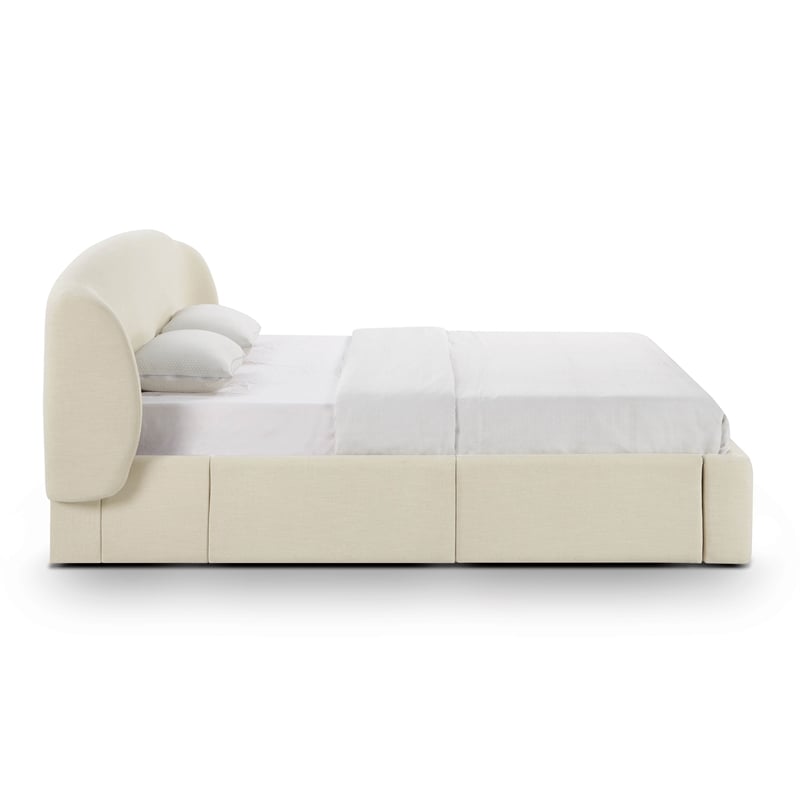 Pemberly Row Contemporary Cream Upcycled Linen King Storage Bed