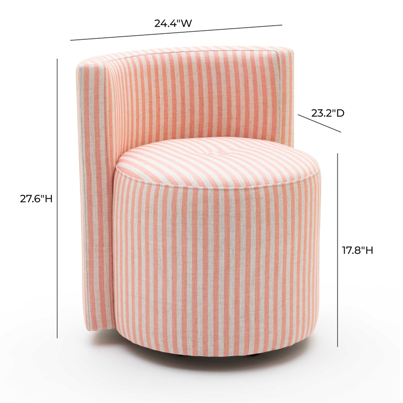 Pemberly Row Pink Striped Performance Linen Rolling Desk Chair