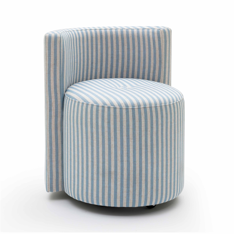 Pemberly Row Blue Striped Performance Linen Rolling Desk Chair