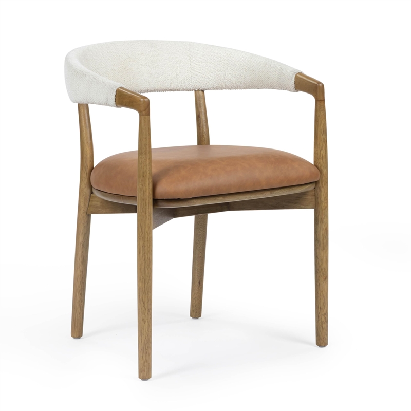 Pemberly Row Performance Vegan Leather and Cream Textured Weave Dining Chair