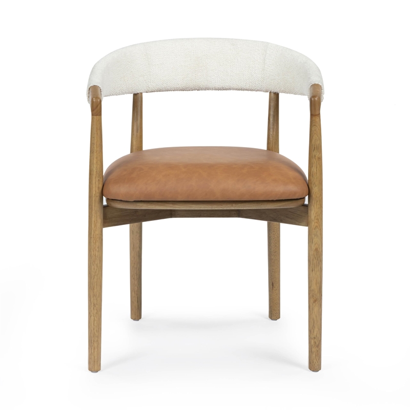 Pemberly Row Performance Vegan Leather and Cream Textured Weave Dining Chair